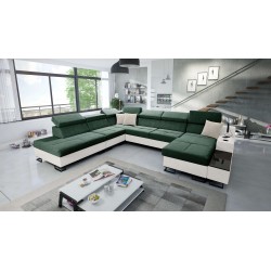 U-förmige Ecksofa Avanti X mit Schlaffunktion und USB-Lampe | Samt, Whisper 11 + Kunstleder