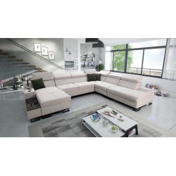 U-förmiges Sofa Avanti X mit Schlaffunktion und USB-Lampe | Samt, Whisper 16