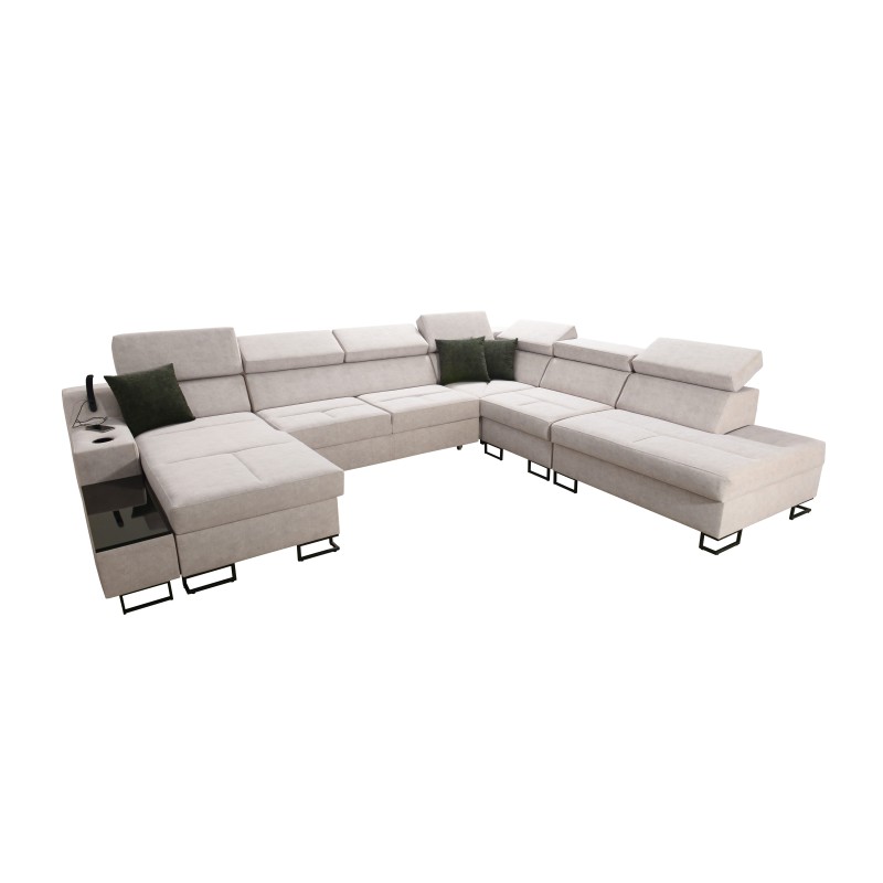 The Avanti X U-shaped corner sofa with a sleeping function and USB lamp | Velvet, Whisper 3 + Eco-leather