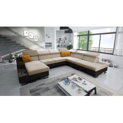 U-förmiges Ecksofa Avanti X mit Schlaffunktion und USB-Lampe | Samt, Whisper 3 + schwarzes Kunstleder