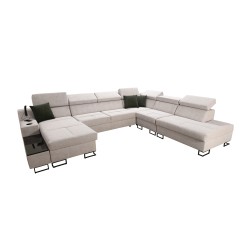 Sofá esquinero en forma de U Avanti X con función de cama y lámpara USB | Terciopelo, Whisper 3