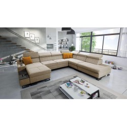 U-förmiges Ecksofa Avanti X mit Schlaffunktion und USB-Lampe | Samt, Whisper 3