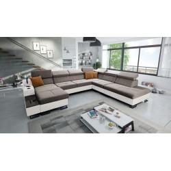 U-förmiges Ecksofa Avanti X mit Schlaffunktion und USB-Lampe | Samt, Whisper 5 + Kunstleder