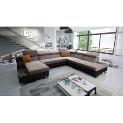 U-förmiges Sofa Avanti X mit Schlaffunktion und USB-Lampe | Samt, Whisper 5 + schwarzes Kunstleder