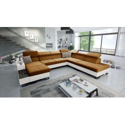 U-shaped Avanti X sectional with sleeping function and USB lamp | Velvet, Whisper 9 + Eco-leather