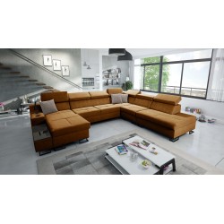 U-förmiges Sofa Avanti X mit Schlaffunktion und USB-Lampe | Velours, Whisper 9