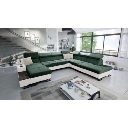 U-förmige Ecksofa Avanti X mit Schlaffunktion und USB-Lampe | Samt, Whisper 11 + Kunstleder