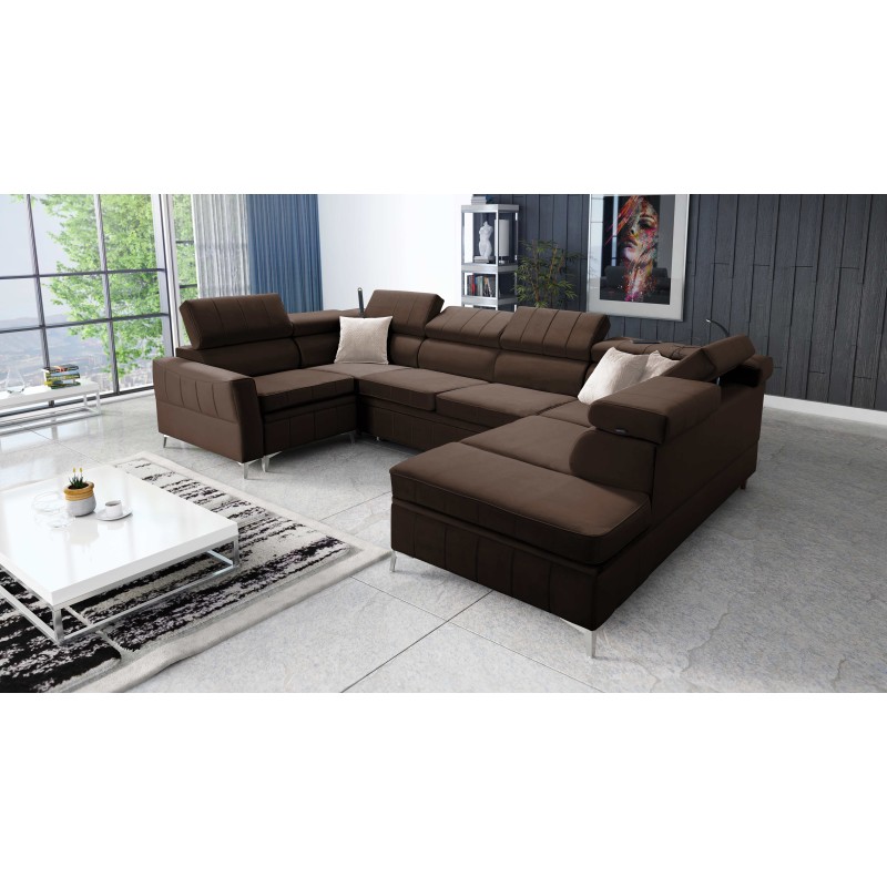 Ecksofa Modena V mit Schlaffunktion und Bettkasten - Samt, Amor Samt 4301