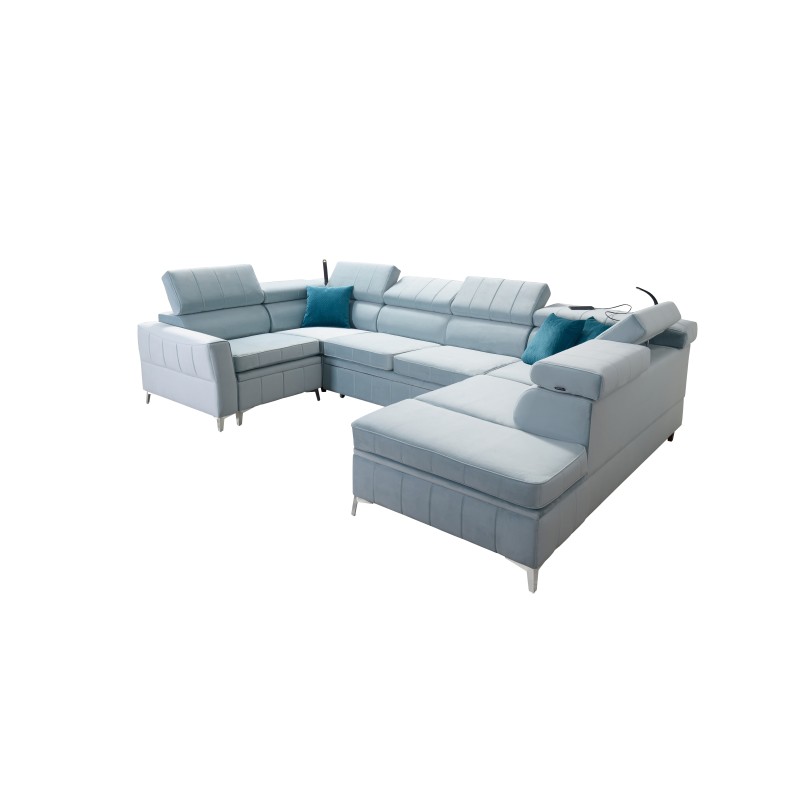 Sofá esquinero Modena V con función de cama y compartimento para ropa de cama - Terciopelo, Amor velvet 4301