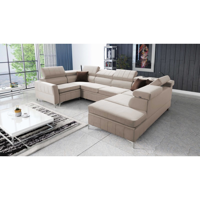 Ecksofa Modena V mit Schlaffunktion und Bettkasten - Samt, Amor Velvet 4303