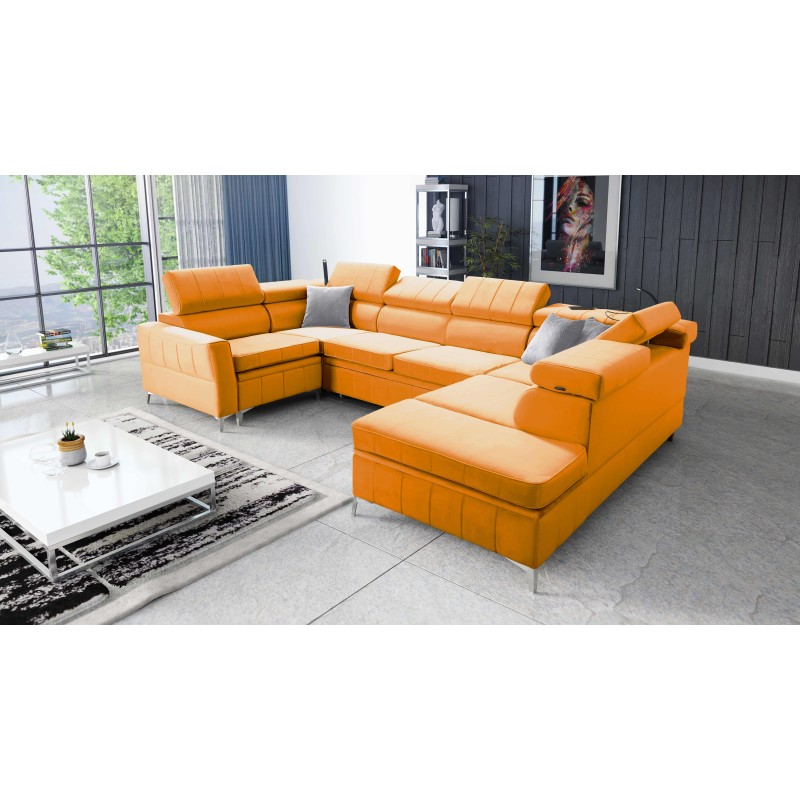 Modena V corner sofa with a sleeping function and bedding storage - Velvet, Amor velvet 4309
