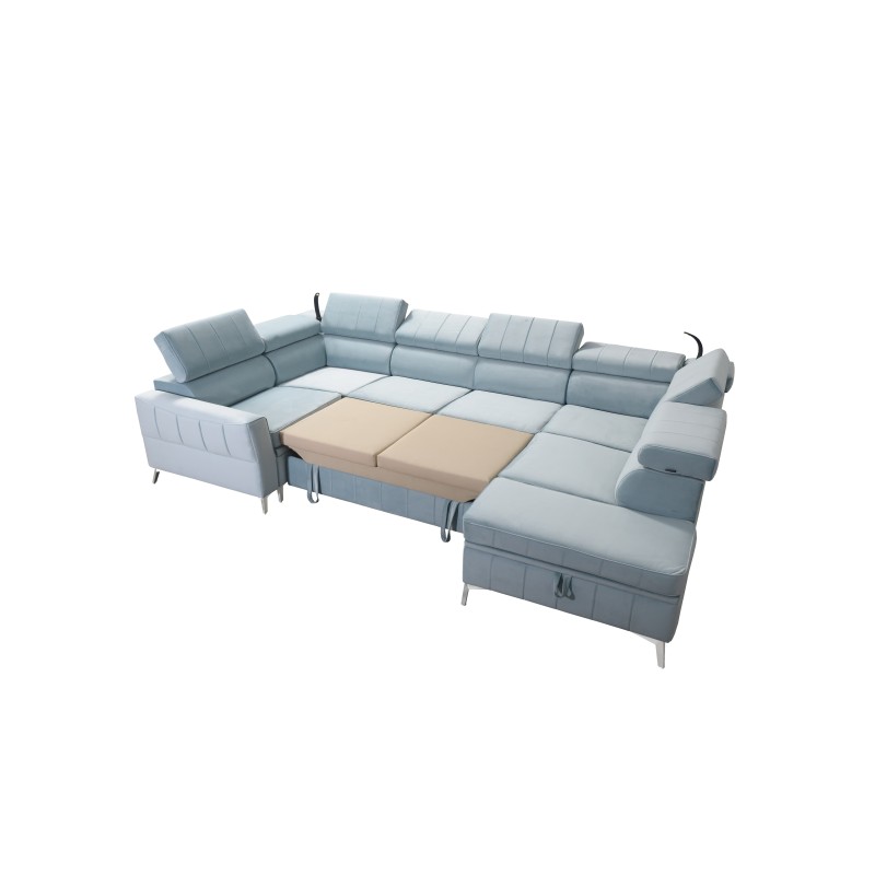 Modena V corner sofa with a sleeping function and a storage compartment for bedding - Velvet, Amor velvet 4318