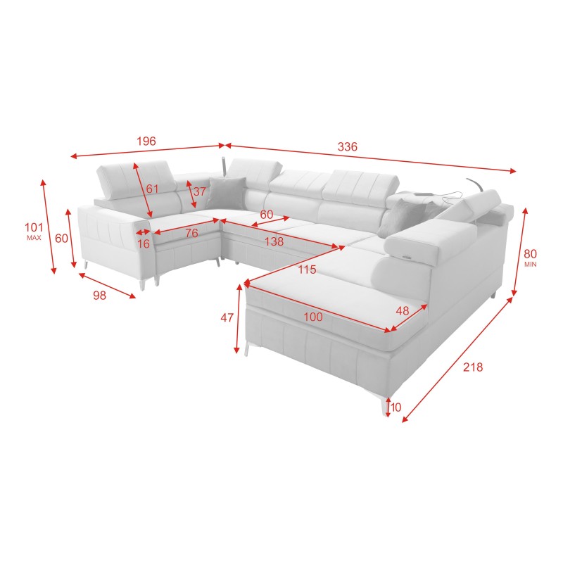 Modena V corner sofa with a sleeping function and a storage compartment for bedding - Velvet, Amor velvet 4318