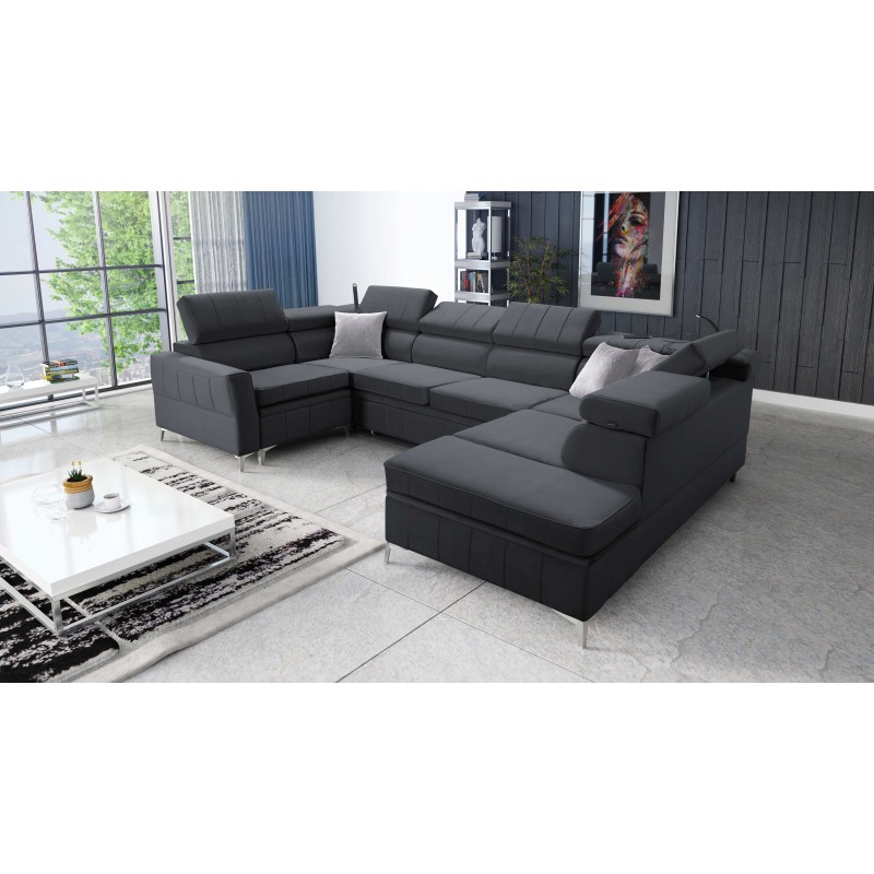 Modena V corner sofa with a sleeping function and storage for bedding - Velvet, Amor velvet 4321