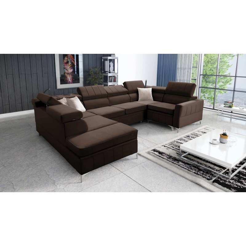 Modena V corner sofa with a sleeping function and a bedding container - Velvet, Amor velvet 4301