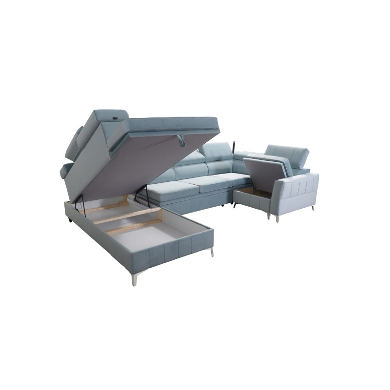 Modena V corner sofa with sleeping function and bedding storage - Velvet, Amor velvet 4303