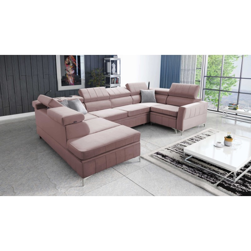 Esquina Modena V con función de cama y contenedor para ropa de cama - Terciopelo, Amor velvet 4308.