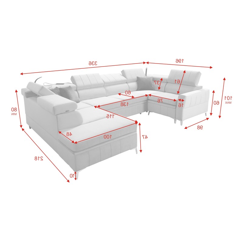 Ecksofa Modena V mit Schlafunktion und Bettkasten - Velvet, Amor Velvet 4321