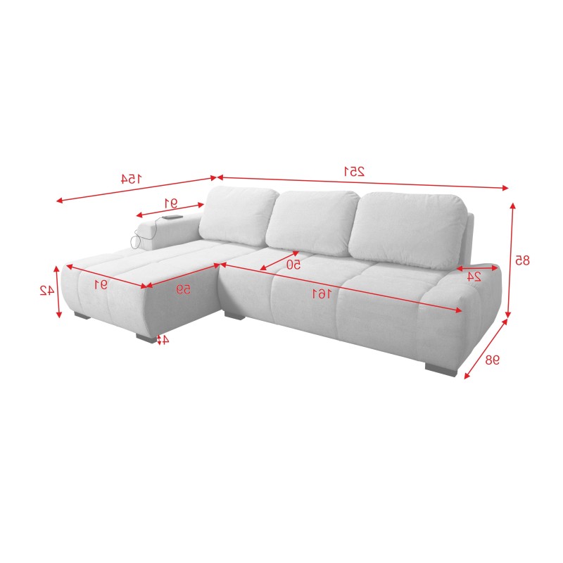 Oscar corner sofa with sleeping function and USB port – Comfort and style in your living room
