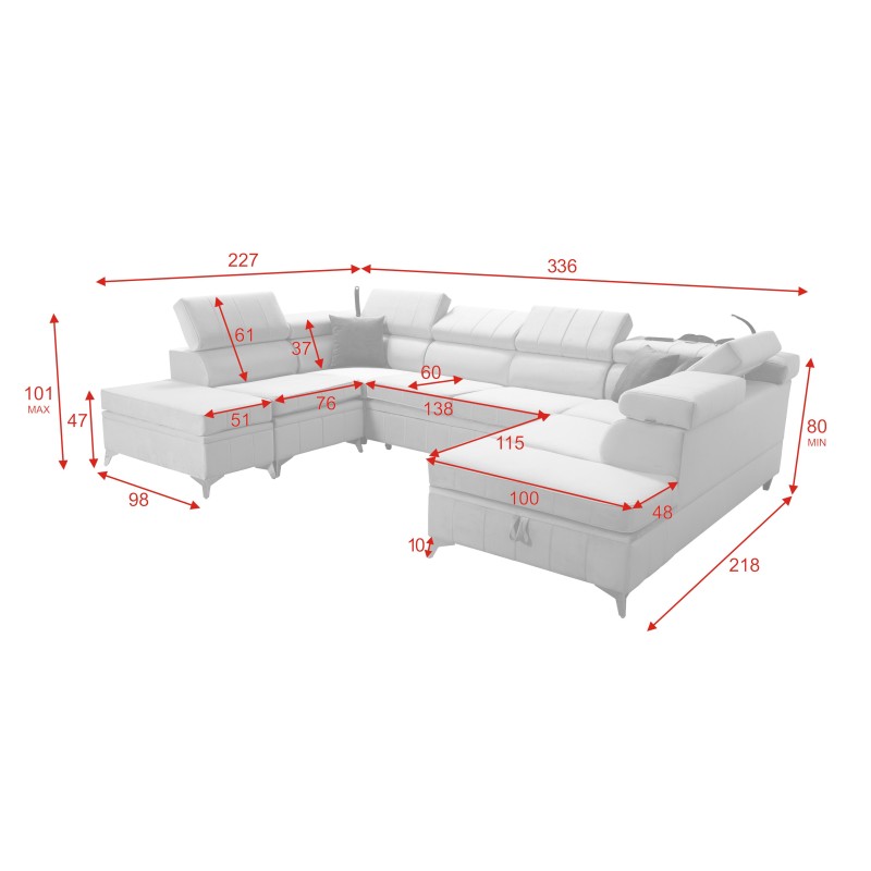 Modena VIII Corner Sofa with Sleeping Function Velvet, Amor Velvet 4321 - Elegance and Functionality in One