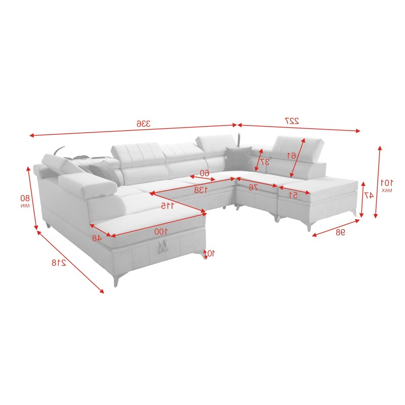 Modena VIII Corner Sofa with Sleeping Function Velvet, Amor Velvet 4321 - Elegance and Functionality in One