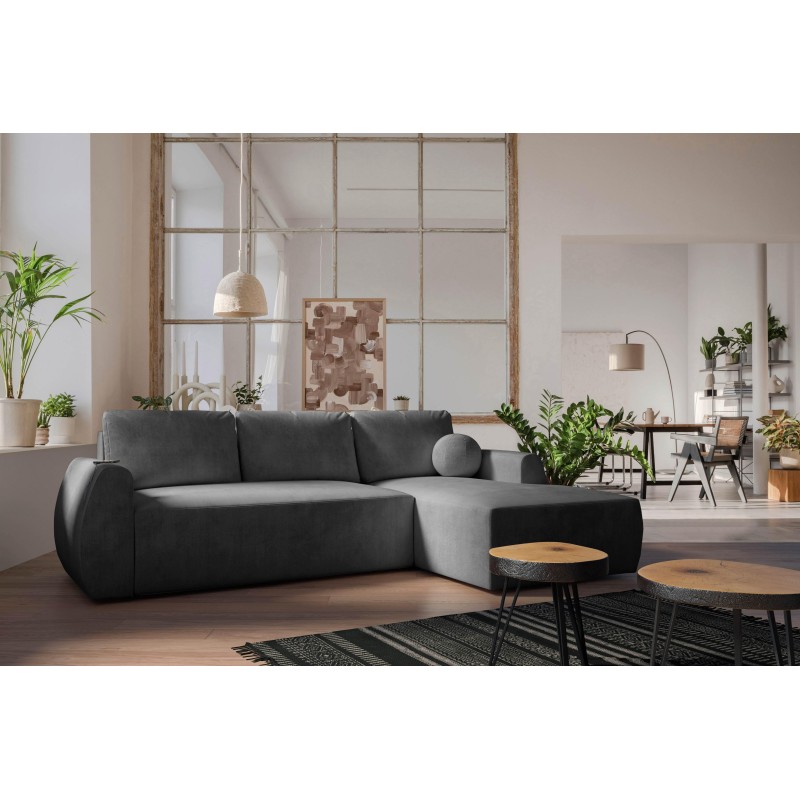 Nilo Corner Sofa with Sleeping Function and USB Port in Velvet Fabric, Wave 16 - Comfort and Style in One