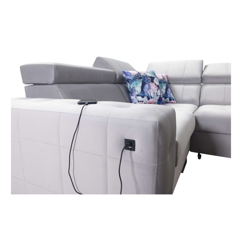 Narożnik Fusion IV z pikowanym siedziskiem, funkcją spania i portem USB | Welur | Hydrofobowa, Magic Velvet 2221