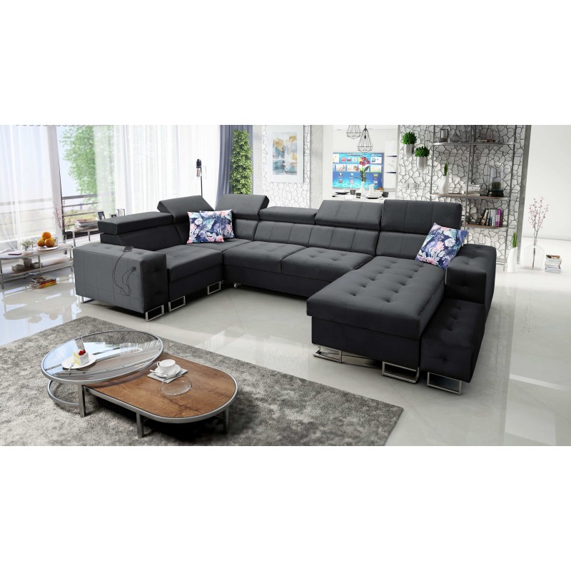 Ecksofa Fusion IV mit gestepptem Sitz, Schlaffunktion und USB-Anschluss | Velours | Hydrophob, Magic Velvet 2219