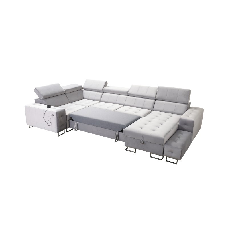 Sofá esquinero Fusion IV con asiento acolchado, función de cama y puerto USB | Terciopelo | Hidrofóbico, Magic Velvet 2219
