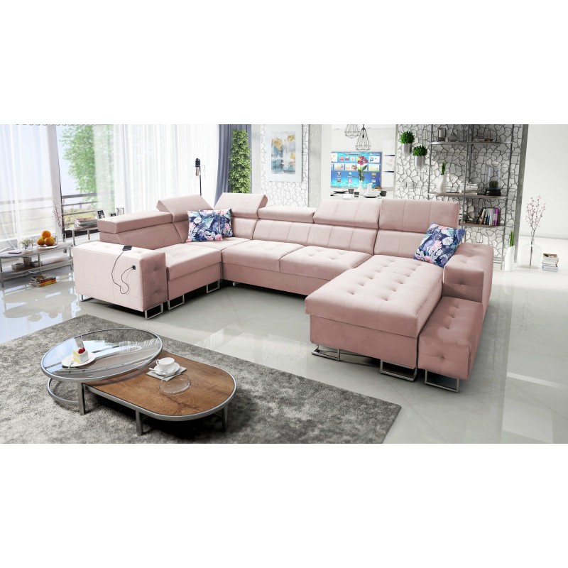 Fusion IV Ecksofa mit gestepptem Sitz, Schlaffunktion und USB-Anschluss | Samt | Hydrophob, Magic Velvet 2264