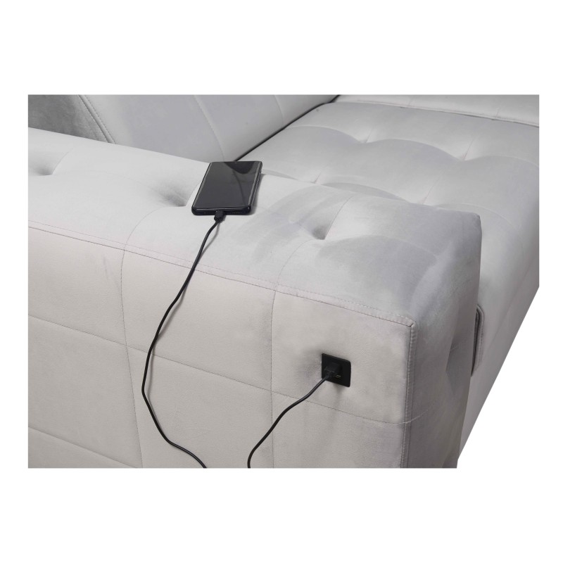 Narożnik Fusion IV z pikowanym siedziskiem, funkcją spania i portem USB | Welur | Hydrofobowa, Magic Velvet 2264