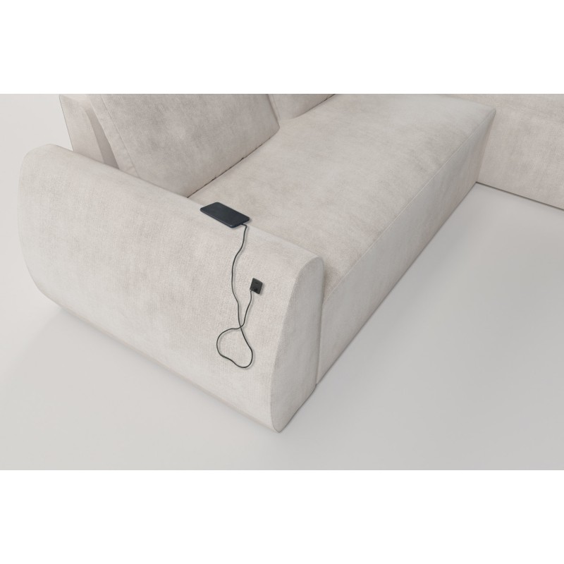Esquina Nilo con función de cama y puerto USB en tela de terciopelo, Wave 15 - Comodidad y estilo en uno.