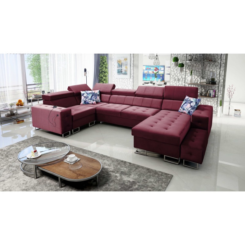 Fusion IV Corner Sofa with Quilted Seat, Sleeping Function, and USB Port | Velvet | Hydrophobic, Magic Velvet 2229