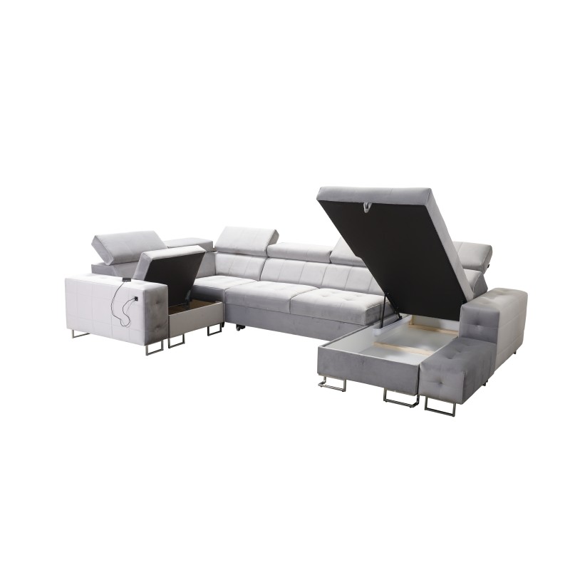 Fusion IV corner sofa with quilted seat, sleeping function, and USB port | Velvet | Hydrophobic, Magic Velvet 2299