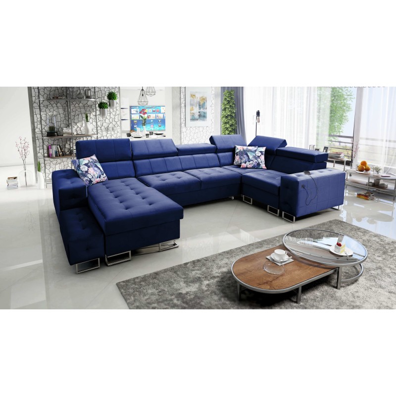 Fusion IV corner sofa with quilted seat, sleeping function, and USB port | Velvet | Hydrophobic, Magic Velvet 2216