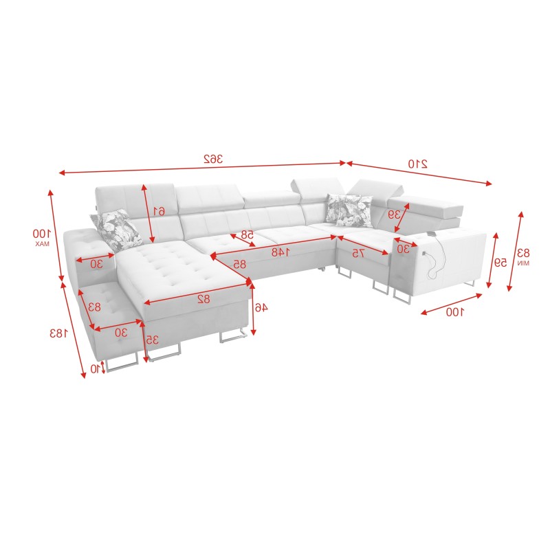 Fusion IV Ecksofa mit gestepptem Sitz, Schlaffunktion und USB-Anschluss | Samt | Hydrophob, Magic Velvet 2216