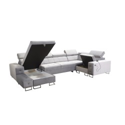 Fusion IV corner sofa with quilted seat, sleeping function, and USB port | Velvet | Hydrophobic, Magic Velvet 2221