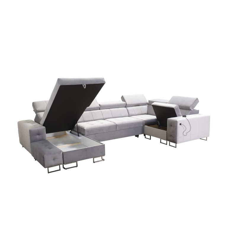 Fusion IV Ecksofa mit gestepptem Sitz, Schlaffunktion und USB-Anschluss | Samt | Hydrophob, Magic Velvet 2221