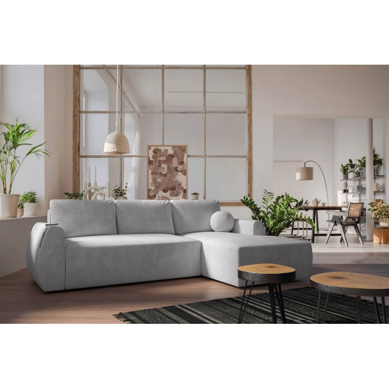 Nilo corner sofa with a sleeping function and USB port in Velvet fabric, Wave 15 - Comfort and style in one