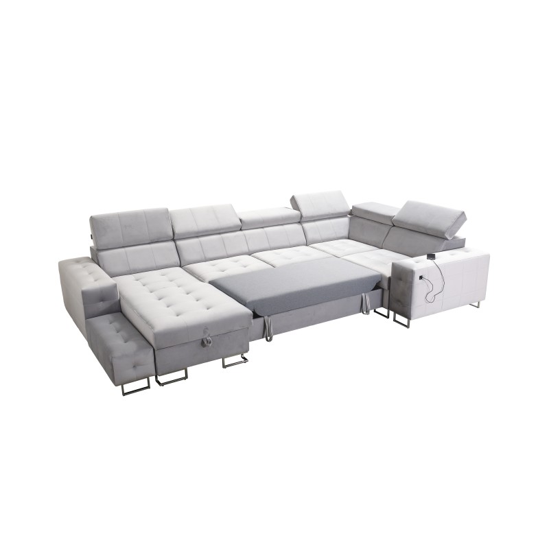 Sofá esquinero Fusion IV con asiento acolchado, función de cama y puerto USB | Terciopelo | Hidrofóbico, Magic Velvet 2219