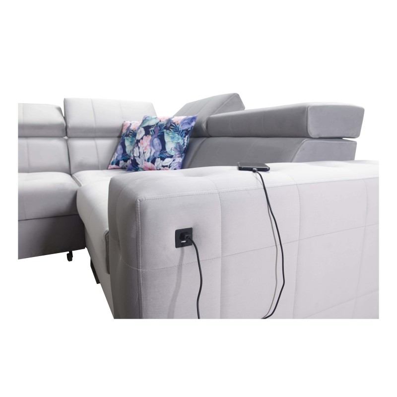 Narożnik Fusion IV z pikowanym siedziskiem, funkcją spania i portem USB | Welur | Hydrofobowa, Magic Velvet 2219