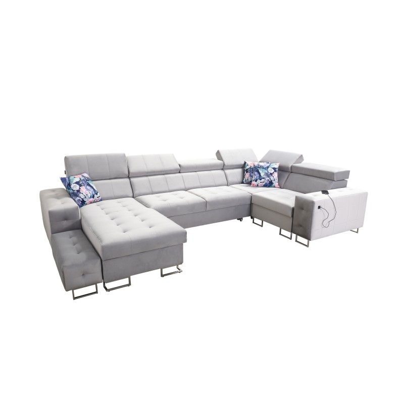 Fusion IV corner sofa with quilted seat, sleeping function, and USB port | Velvet | Hydrophobic, Magic Velvet 2282