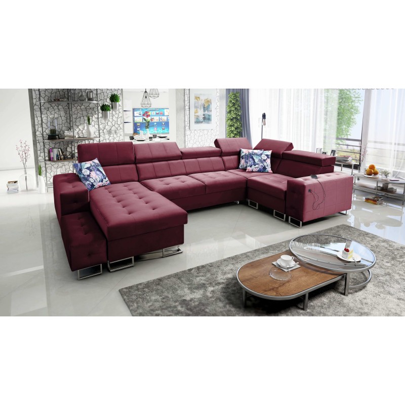 Esquina Fusion IV con asiento capitoné, función de cama y puerto USB | Terciopelo | Hidrofóbico, Magic Velvet 2229