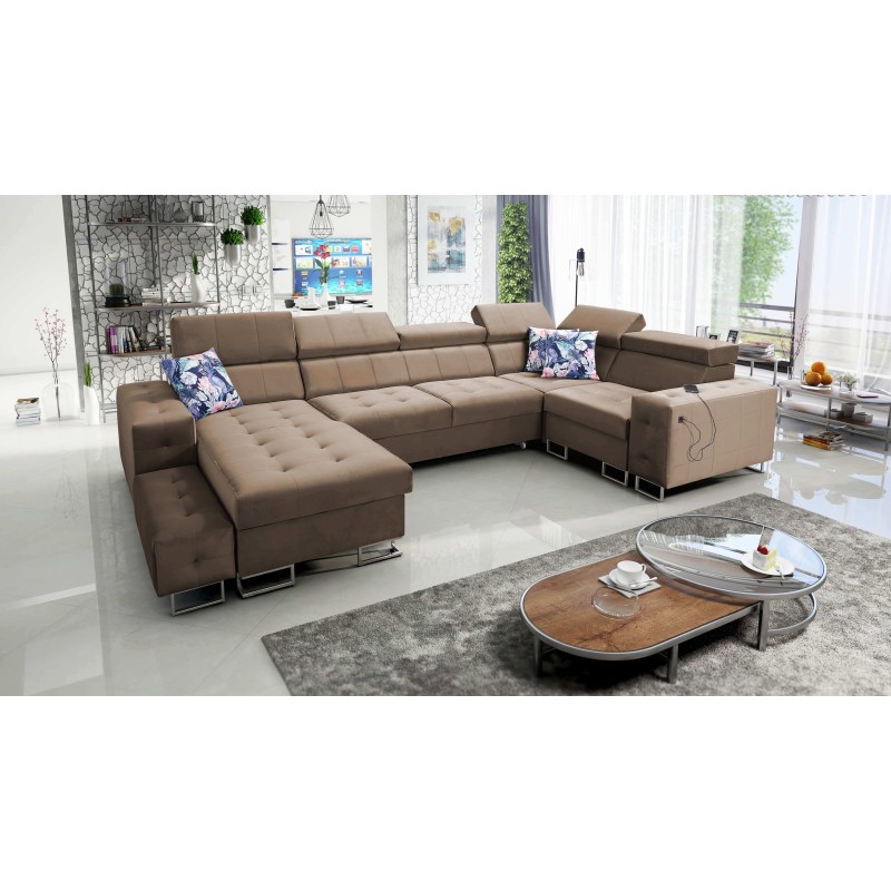Fusion IV Ecksofa mit gestepptem Sitz, Schlaffunktion und USB-Anschluss | Samt | Hydrophob, Magic Velvet 2299
