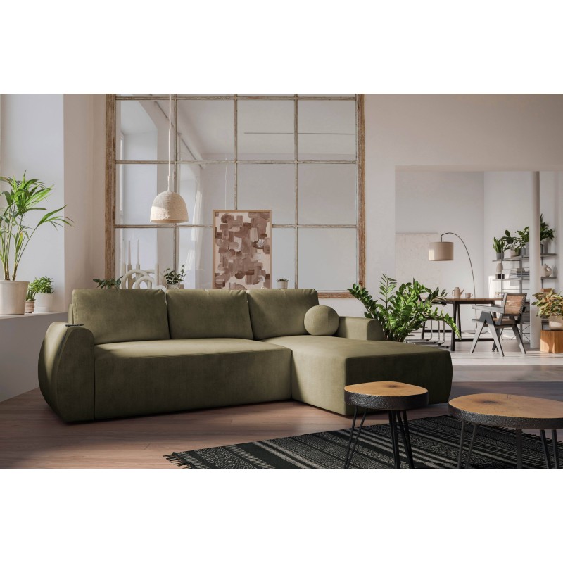 Nilo corner sofa with a sleeping function and USB port in Velvet fabric, Wave 11 - Comfort and style in one