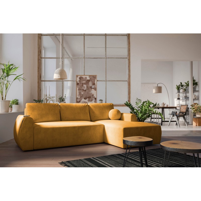 Nilo corner sofa with a sleeping function and USB port in Velvet fabric, Wave 5 - Comfort and style in one
