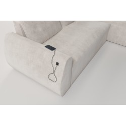 Sofá esquinero Nilo con función de cama y puerto USB en tela de terciopelo, Wave 1 - Comodidad y estilo en uno.