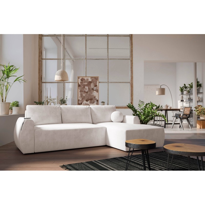 Nilo corner sofa with sleeping function and USB port in Velvet fabric, Wave 1 - Comfort and style in one