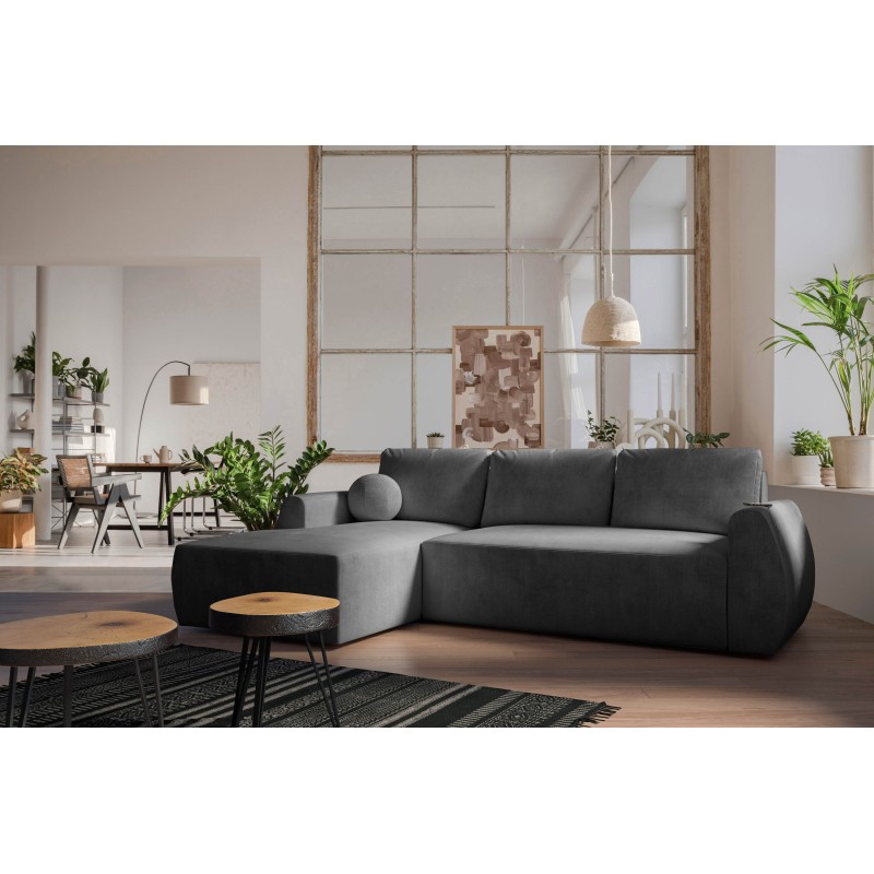Ecksofa Nilo mit Schlaffunktion und USB-Anschluss in Veloursstoff, Wave 16 - Komfort und Stil in einem