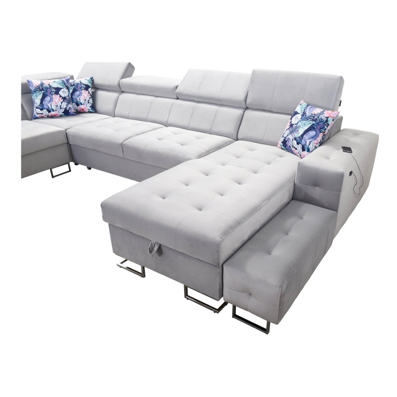 Esquina Fusion X con función de cama en tela Velur | Hidrofóbica, Magic Velvet 2282 | Ideal para tu sala de estar